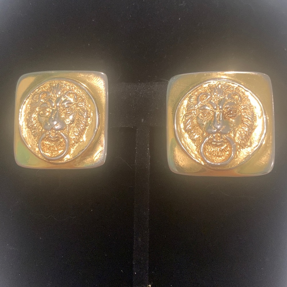 Vintage suspected Anne Klein lion door knocker clip on earrings
